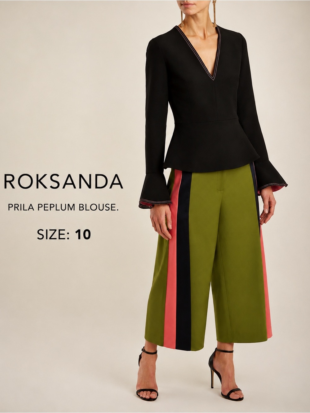 Roksanda Ilincic Olive Wide-Leg Colorblock Culottes